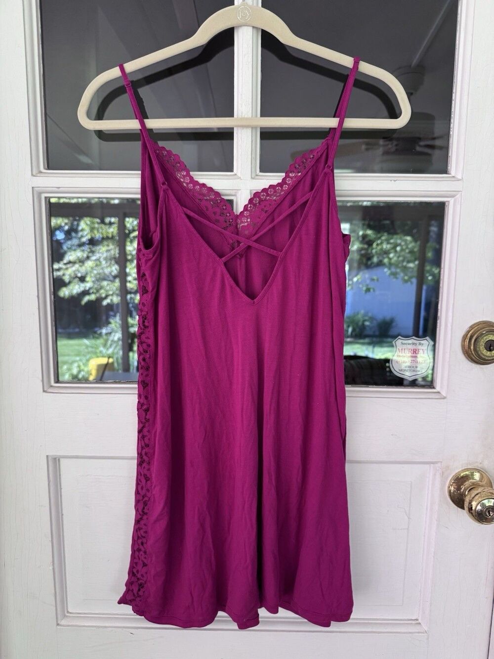 Victoria's Secret Magenta Lace Trim Slip Dress Nightgown L Strappy Back Coquette - Picture 6 of 8